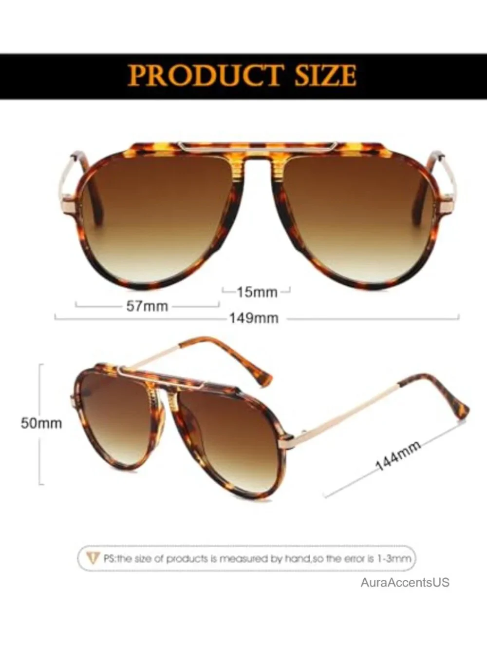 Oversized Retro Aviator Sunglasses 70s Trendy Gold Metal Pilot Shades